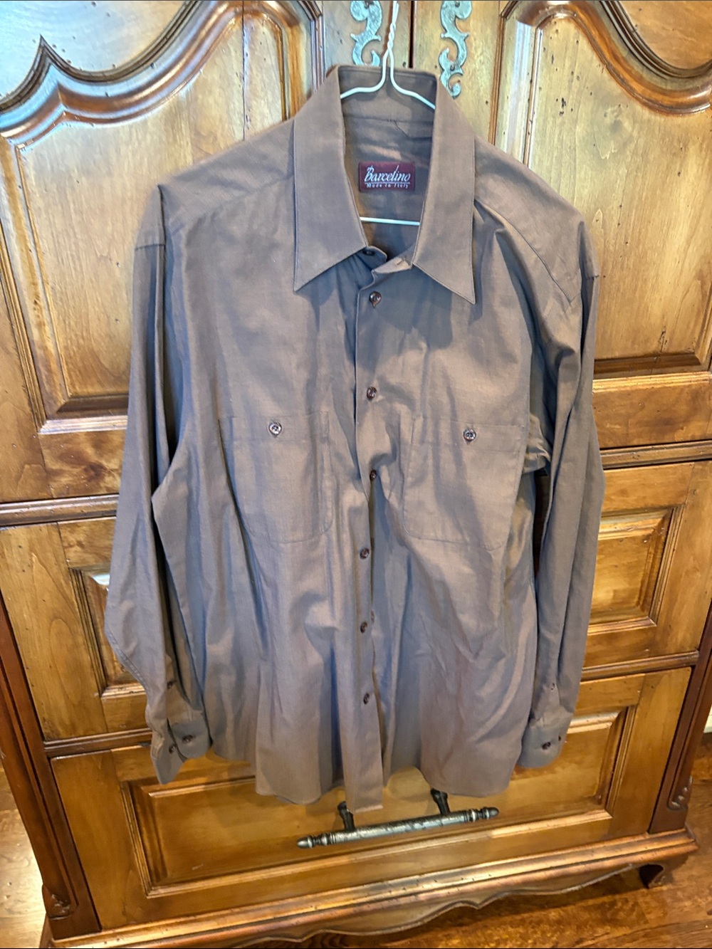 Barcelino Men's Solid Brown Cotton Easy Care Classic Dress Shirt Italy 15.5/40